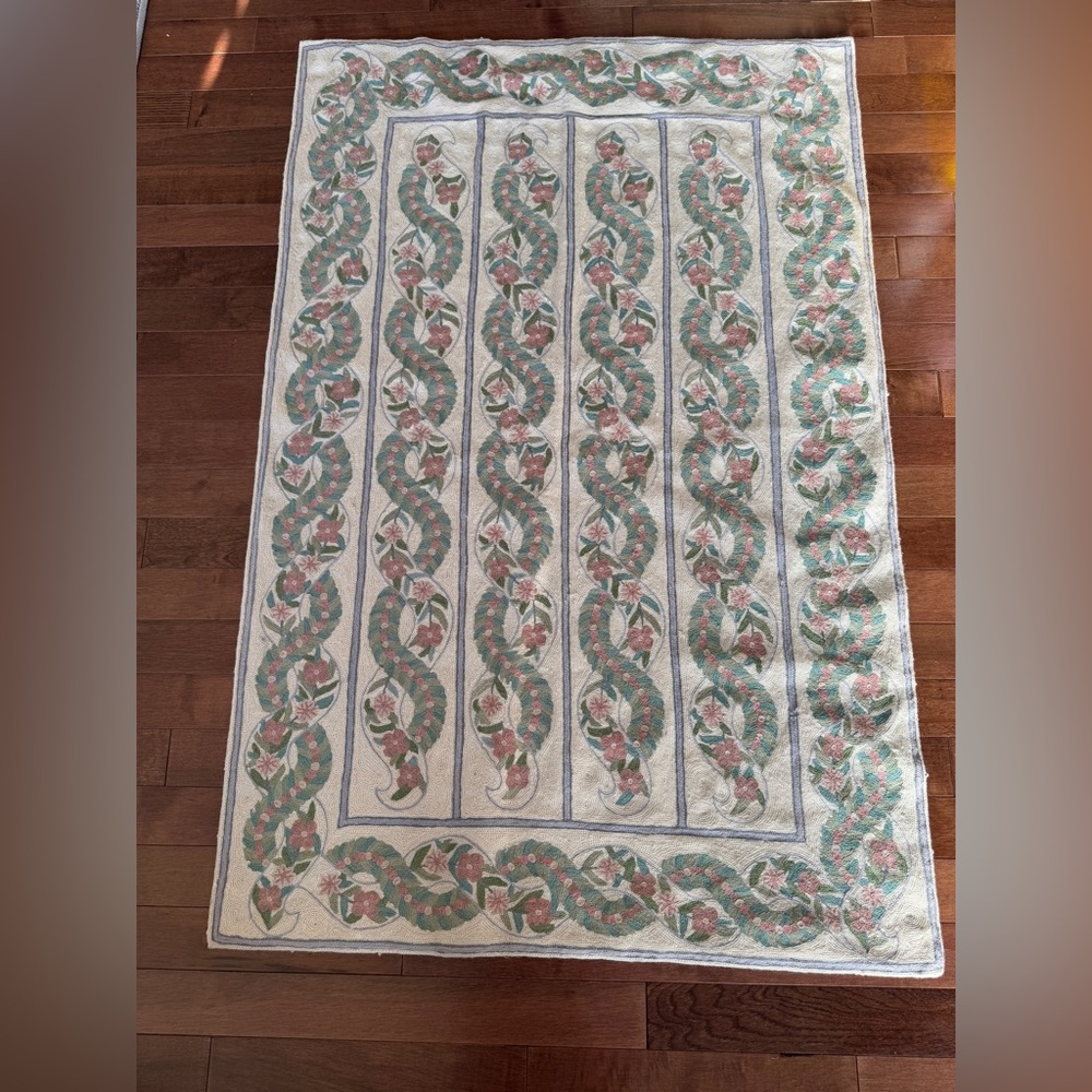 Exotic Accents Inc. Crewel & Embroidery 
Needlepoint Floral Small Area Rug